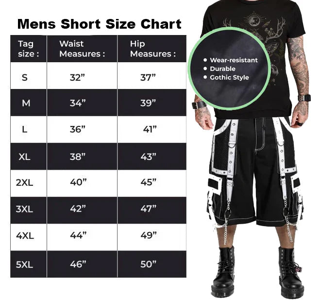 Gothic Mens Handmade Bondage Gothic Cyber Short Chain Techno Rock Punk Shorts