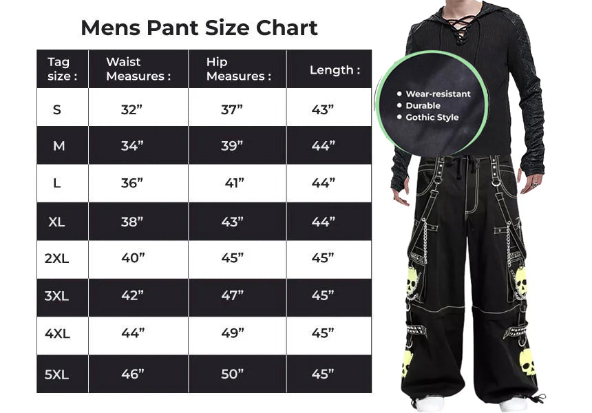 Gothic Bondage Black Lime Big Skull Men Pant Alternative Punk Rock Jeans Emo Trouser Pant Shorts USA