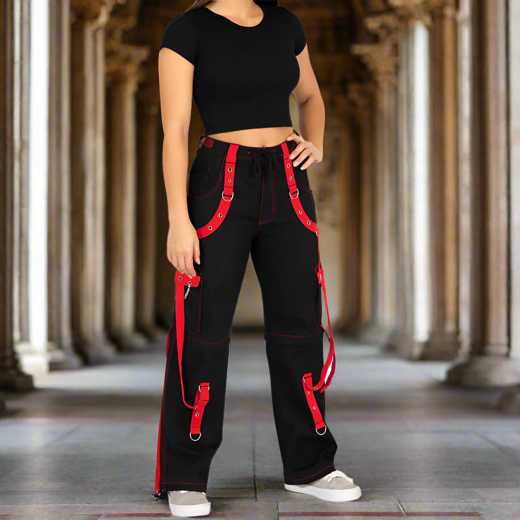 Prime Quality Handmade Gothic Bondage Men Pant Alternative Punk Rock Red/Black Emo Trouser Pant ShortsUSA