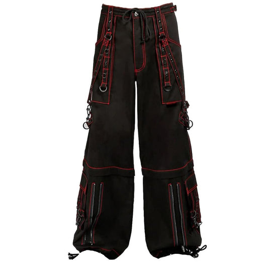 Men's Black Gothic Super Studded Pants Red Stitching Men's Fashion Goth Pant