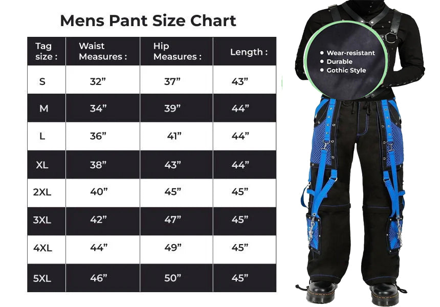 Gothic Handmade Gothic Bondage Men Pant Alternative Punk Rock Black Blue Emo Trouser Pant Shorts USA