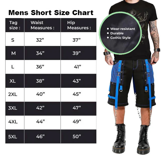 Gothic Handmade Gothic Bondage Men's Short Alternative Punk Rock Black Blue Emo Shorts