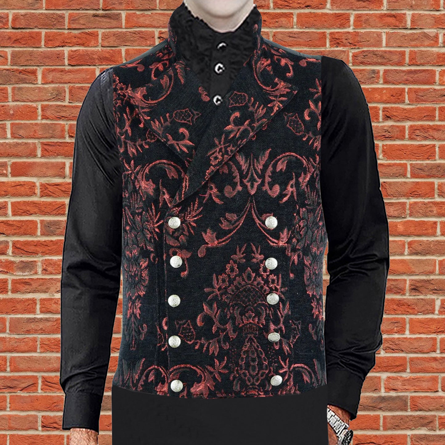 Men's Victorian Gentleman's Aristocrat Vest Tapestry/Stylish Casual Vest Red/Black
