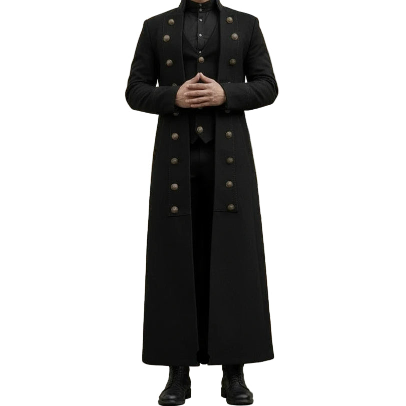 Men's Steampunk Military Trench Coat Long Jacket Black Gothic VTG USA Sizes