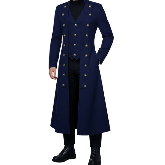 Men's Cotton Twill Steampunk Jacket Goth Victorian Military Style Trench Coat