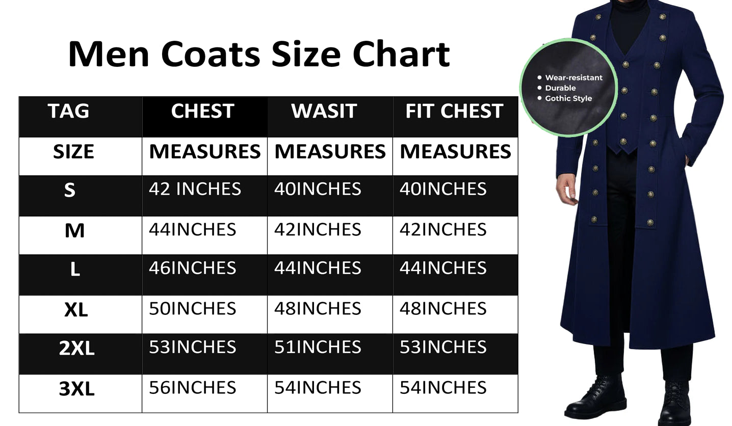 Men's Cotton Twill Steampunk Jacket Goth Victorian Military Style Trench Coat