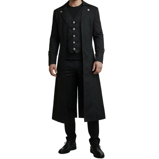Gothic Steampunk Army Black Jacket Men's Punk Highwayman Regency Long Coat