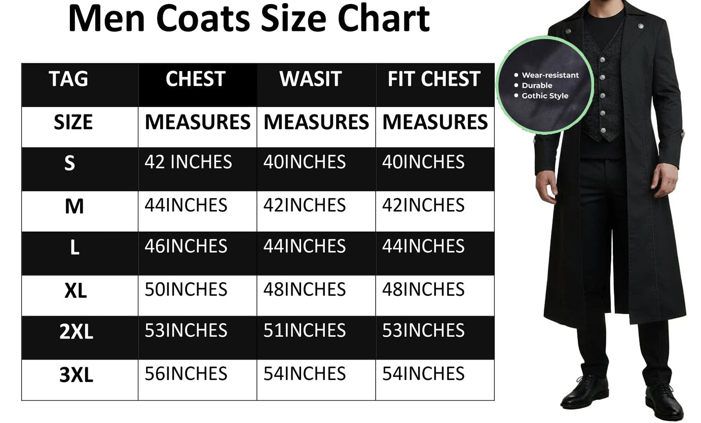 Gothic Steampunk Army Black Jacket Men's Punk Highwayman Regency Long Coat