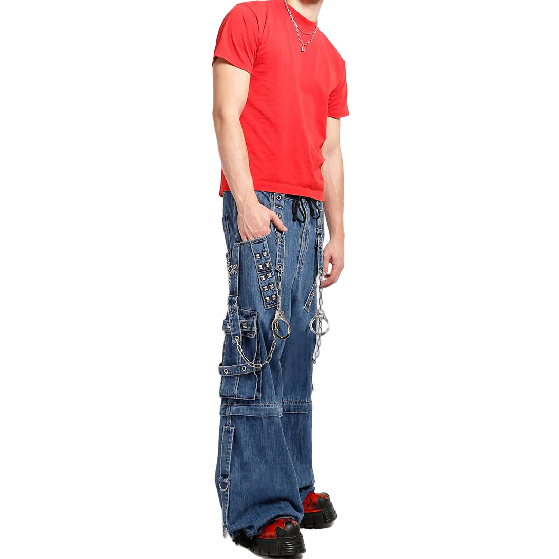 Extreme Bondage Light Blue Denim Pants Skater Gothic Punk Rocker Cyber Biker Black Dagger Trouser Pant Shorts With Handcuffs Hardware