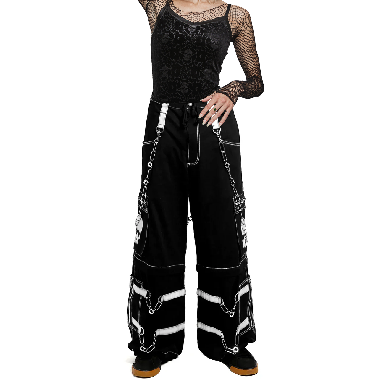 Gothic Bondage Black Skull Zip Off Pants Black & Amp White Alternative Punk Rock Emo Trouser Pant Usa