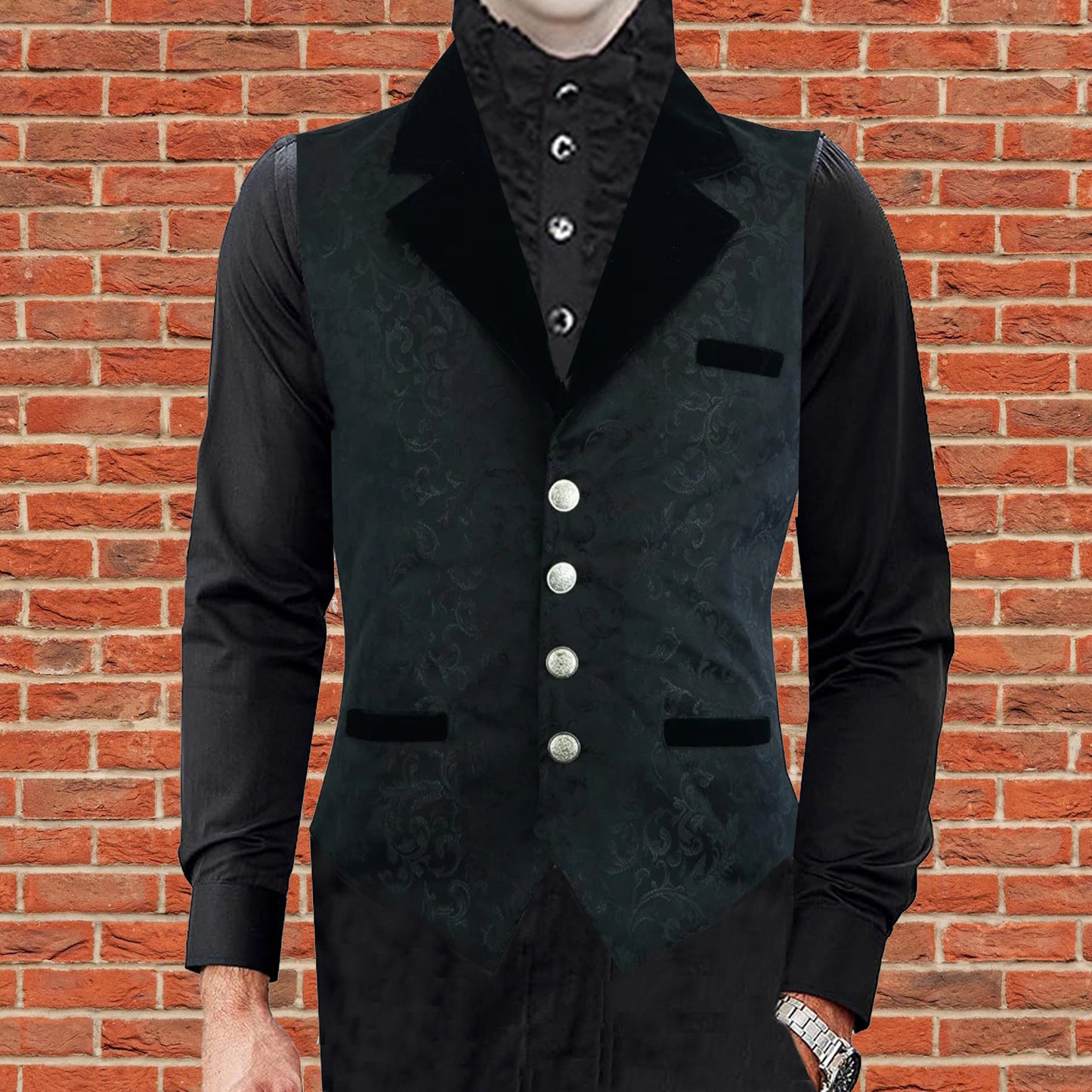 PREMIUM RENAISSANCE MEN'S WAISTCOAT BLACK BROCADE ARISTOCRAT VEST