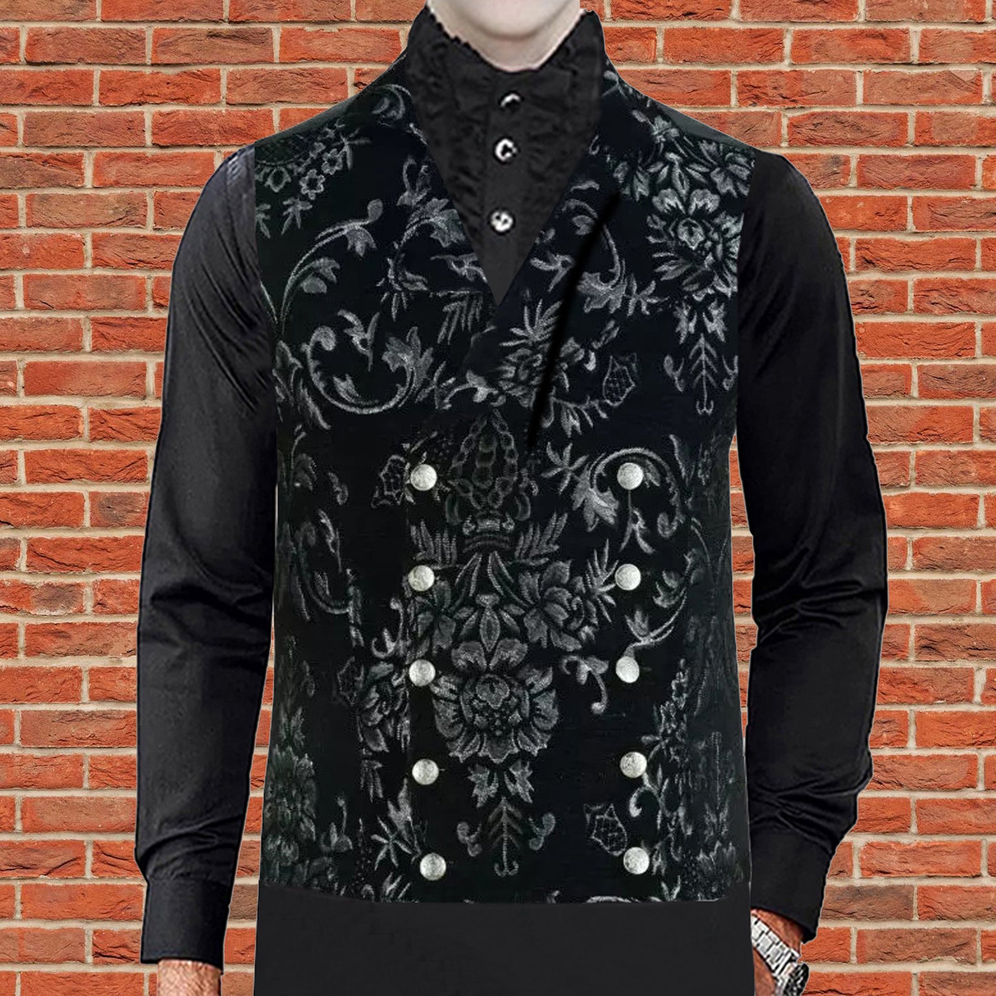 MEN'S VICTORIAN GENTLEMAN'S ARISTOCRAT VEST TAPESTRY STYLISH CASUAL VEST SILVER BLACK
