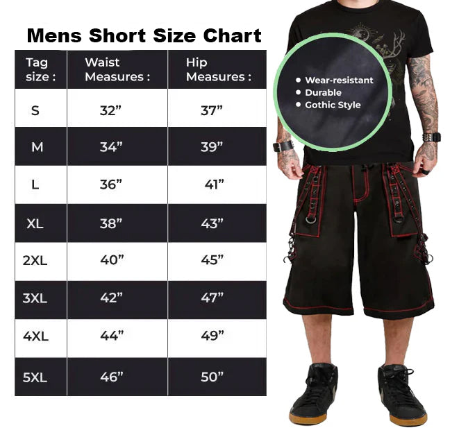 Men's Black Gothic Super Studded Shorts Red Stitching