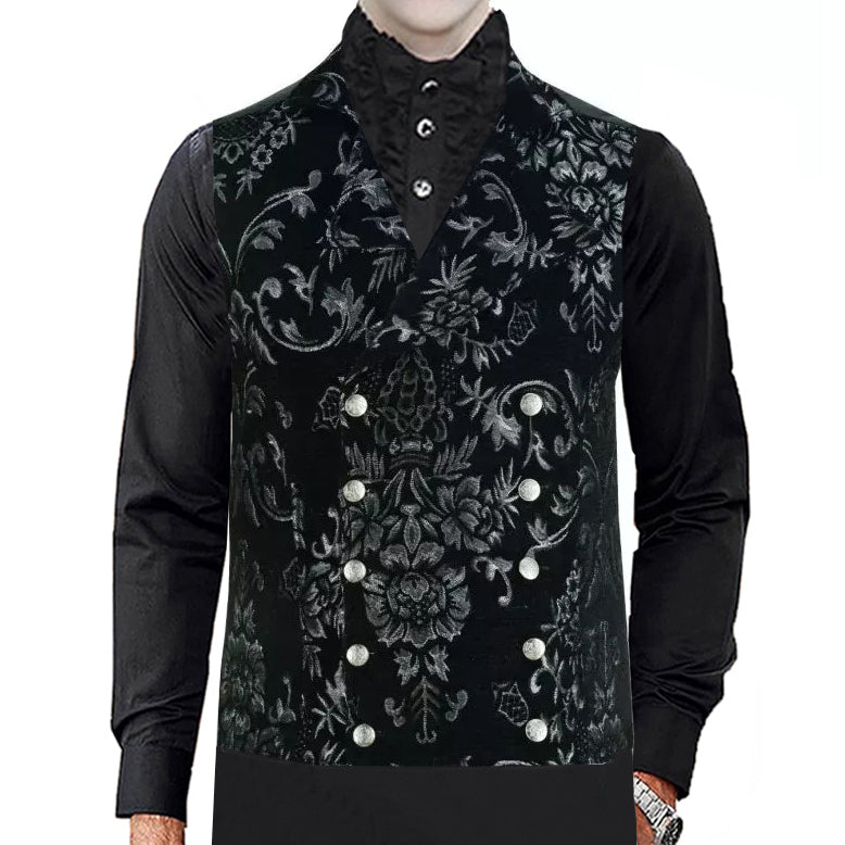 MEN'S VICTORIAN GENTLEMAN'S ARISTOCRAT VEST TAPESTRY STYLISH CASUAL VEST SILVER BLACK
