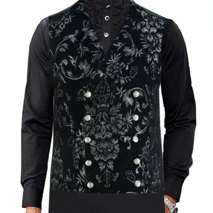 MEN'S VICTORIAN GENTLEMAN'S ARISTOCRAT VEST TAPESTRY STYLISH CASUAL VEST SILVER BLACK