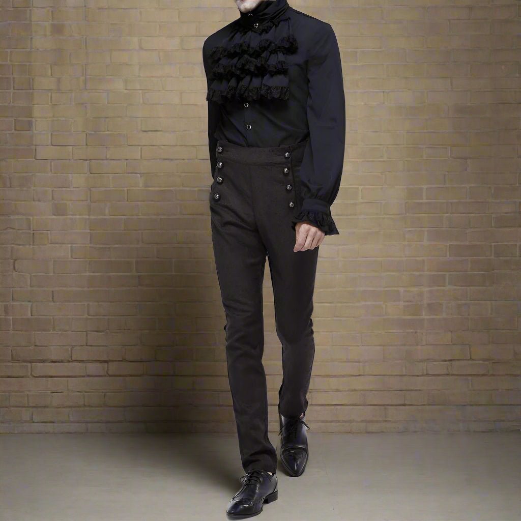 Prime Quality Men's Gothic Alastor Steampunk Black Brocade Dress Pants