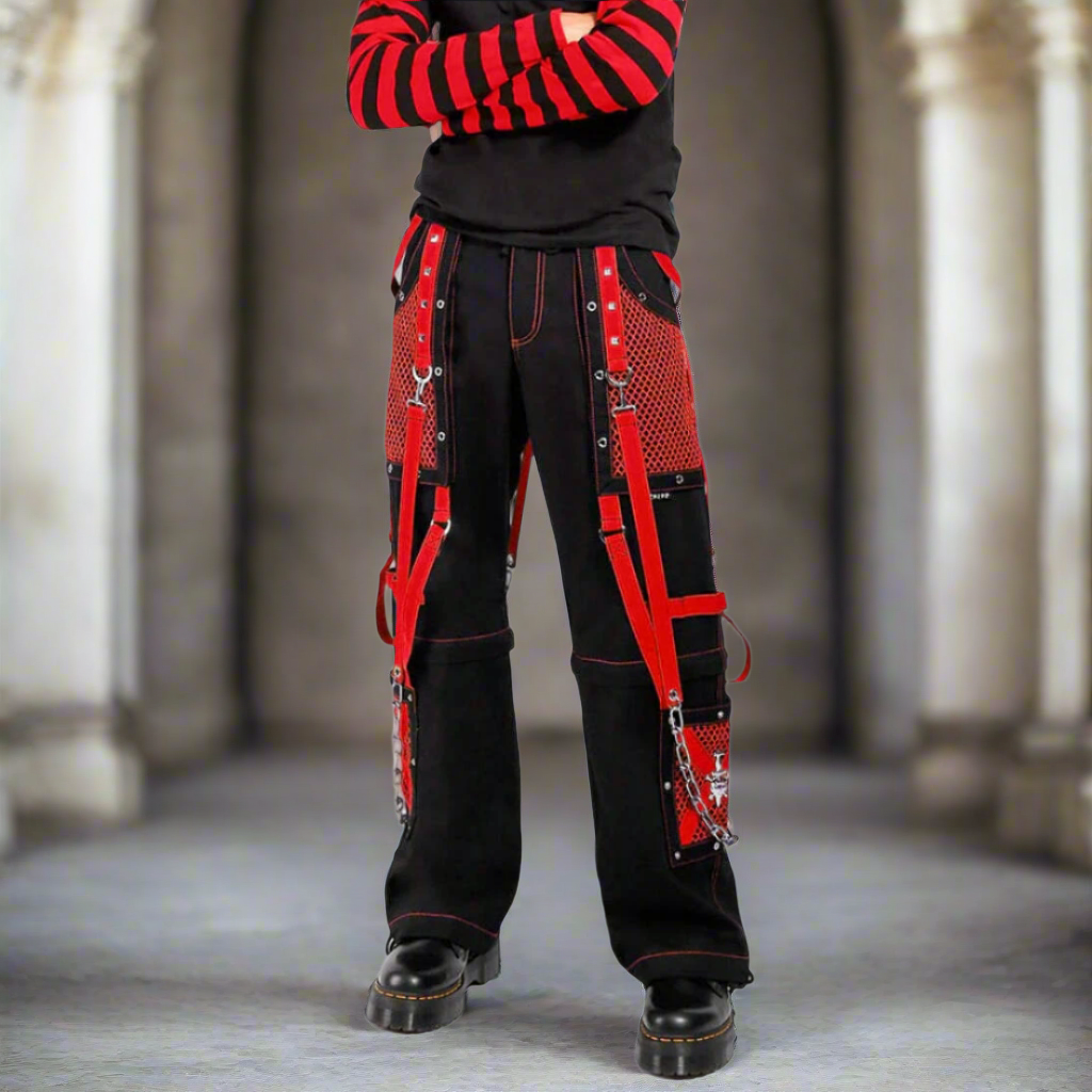 Black/Red Jeans Extreme Bondage Rocker Cyber Goth Steampunk Pant Usa