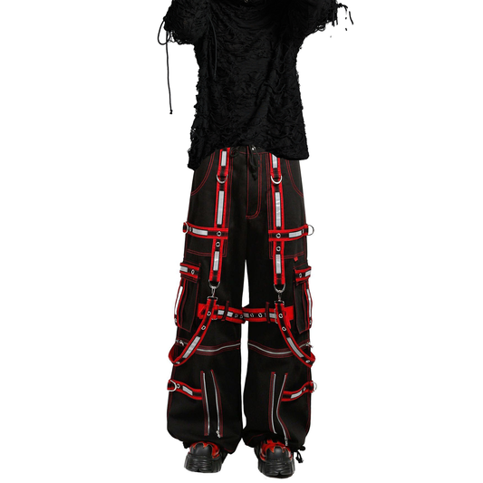 Men Extreme Bondage Gothic Electro Reflector Black/Red Pant/Shorts Usa
