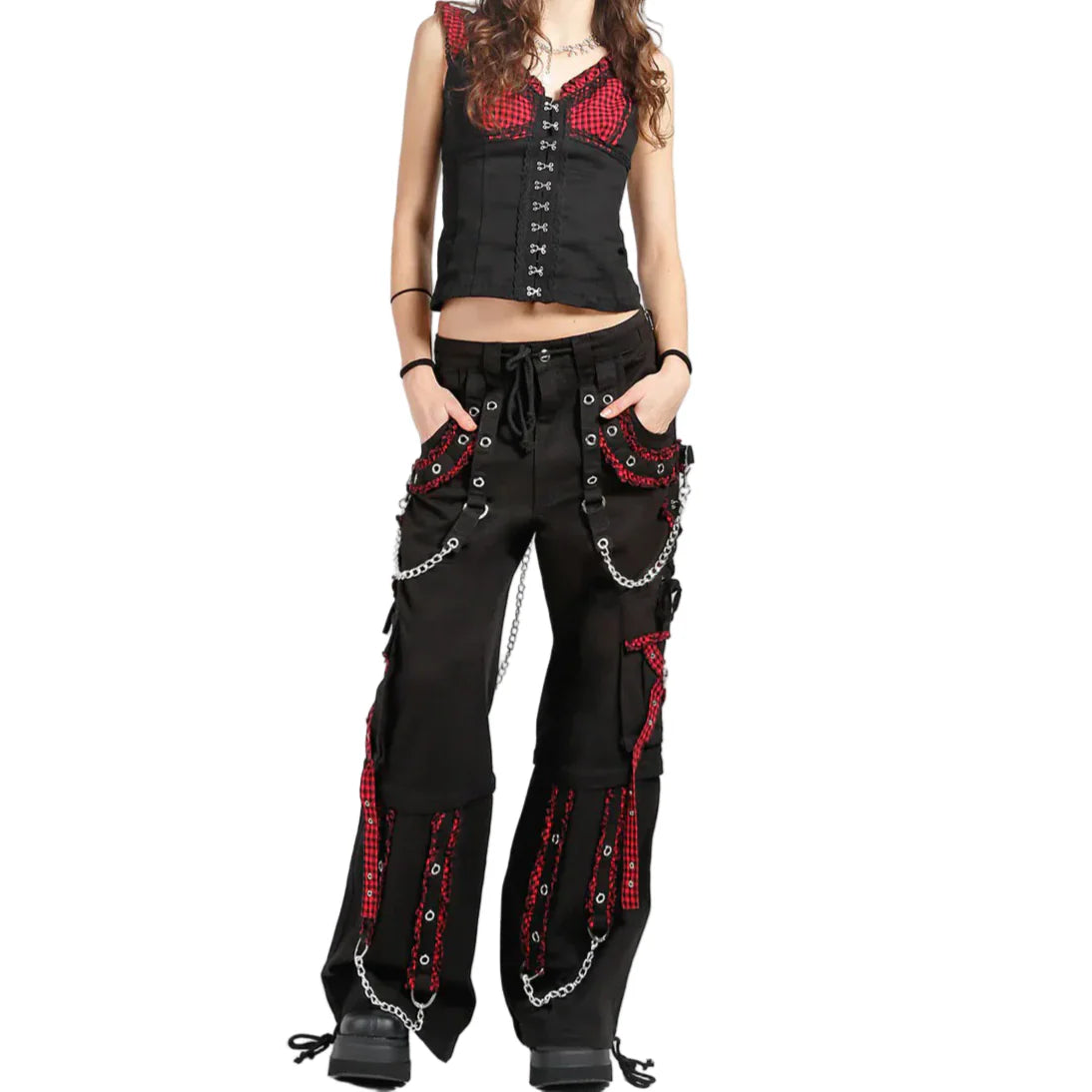 EXTREME BONDAGE GOTHIC PUNK ROCKER CYBER GOTH RED & BLACK STEAMPUNK BIKER PANTS