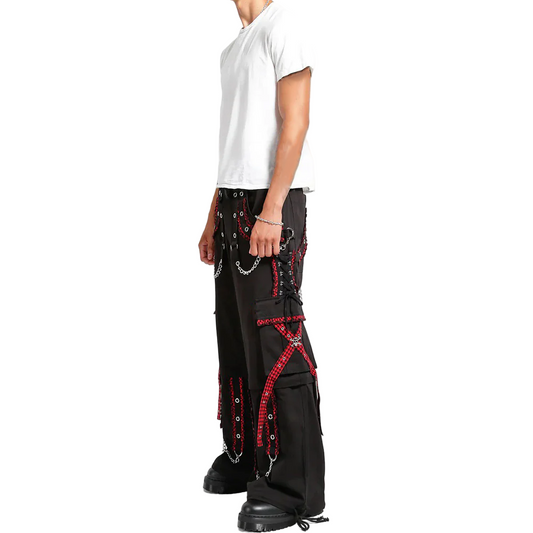 EXTREME BONDAGE GOTHIC PUNK ROCKER CYBER GOTH RED & BLACK STEAMPUNK BIKER PANTS