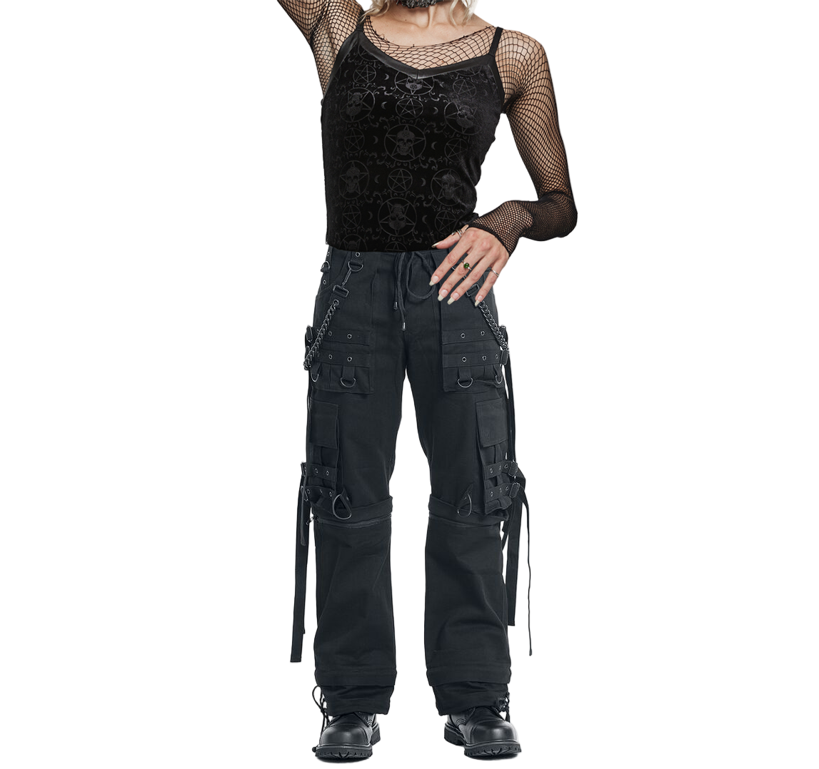 Gothic Bondage Cargo Rock Black Punk Buckle Zips Chain Strap Trousers Emo/ Pants