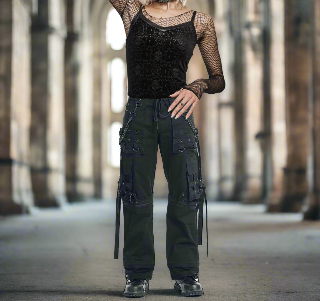 Gothic Bondage Cargo Rock Black Punk Buckle Zips Chain Strap Trousers Emo/ Pants