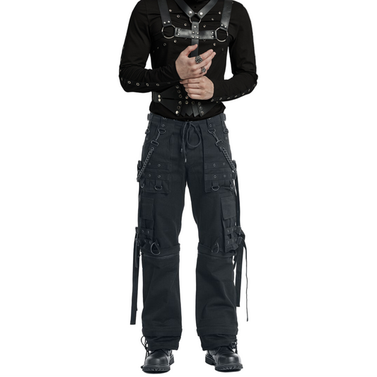 Gothic Bondage Cargo Rock Black Punk Buckle Zips Chain Strap Trousers Emo/ Pants