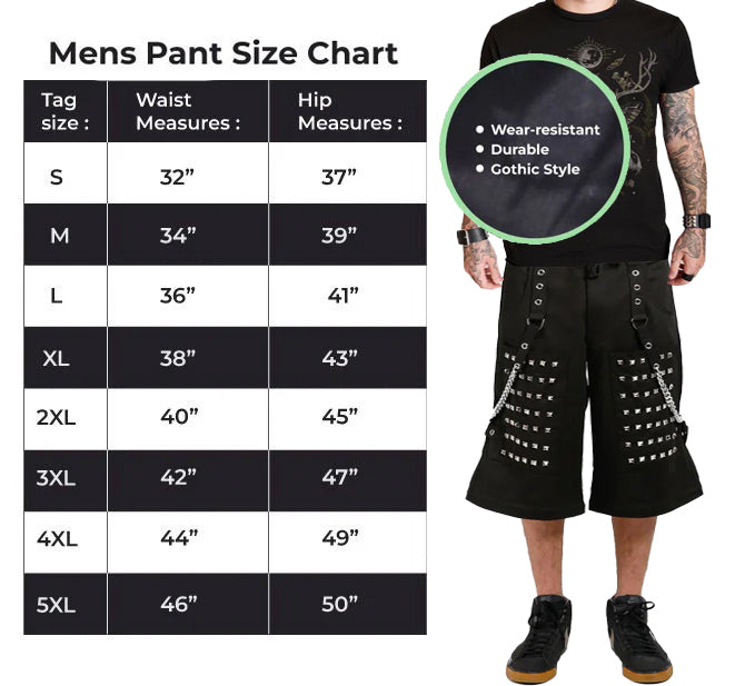 Gothic Men's Black Goth Monster Studs Gothic Punk Rock Shorts