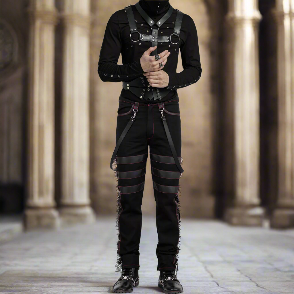 Gothic Men's Steampunk Pants Black Gothic Vintage Cotton Gens Trouser Pant