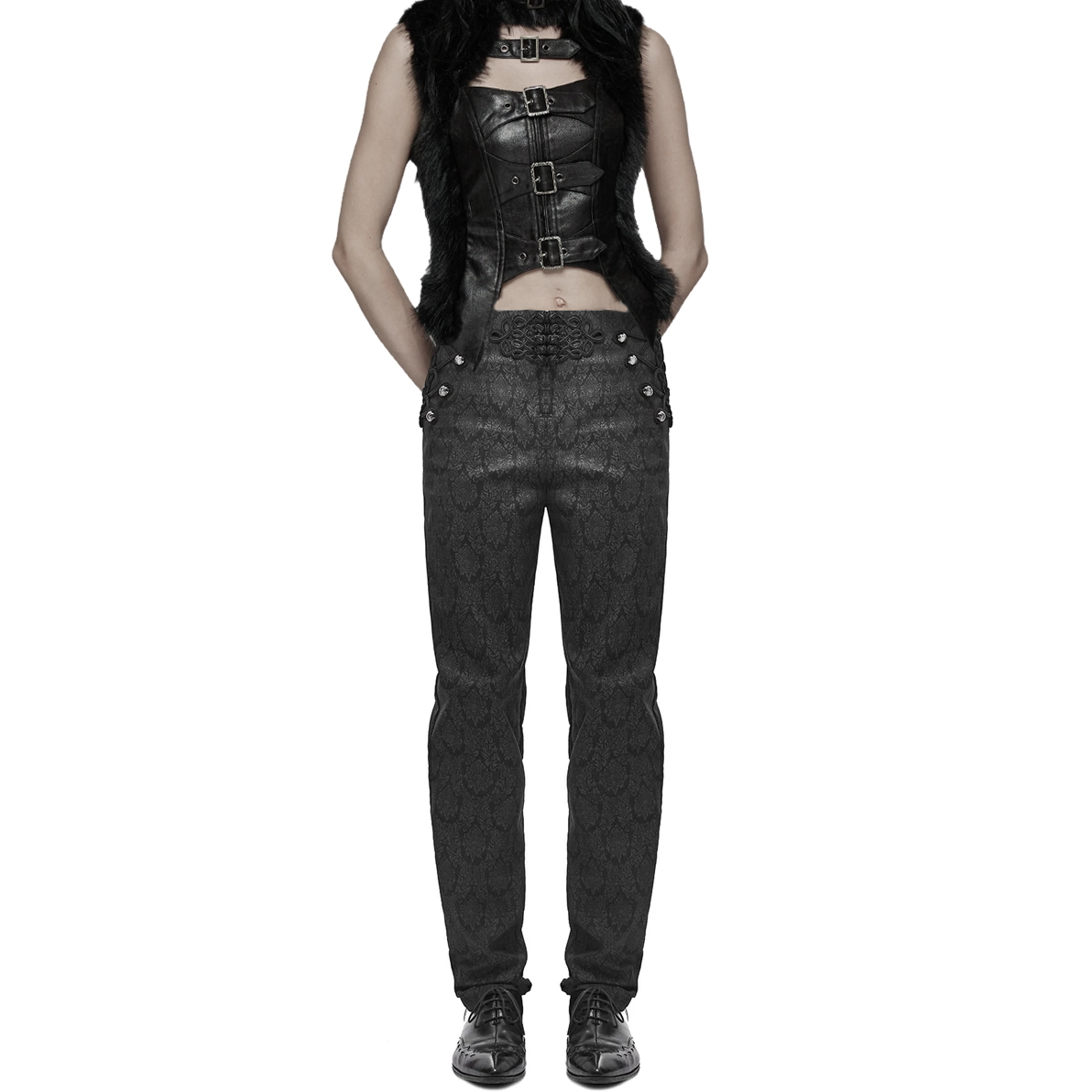 Devil Fashion Mens Gothic Steampunk Dress Pants Trousers Black Victorian Damask