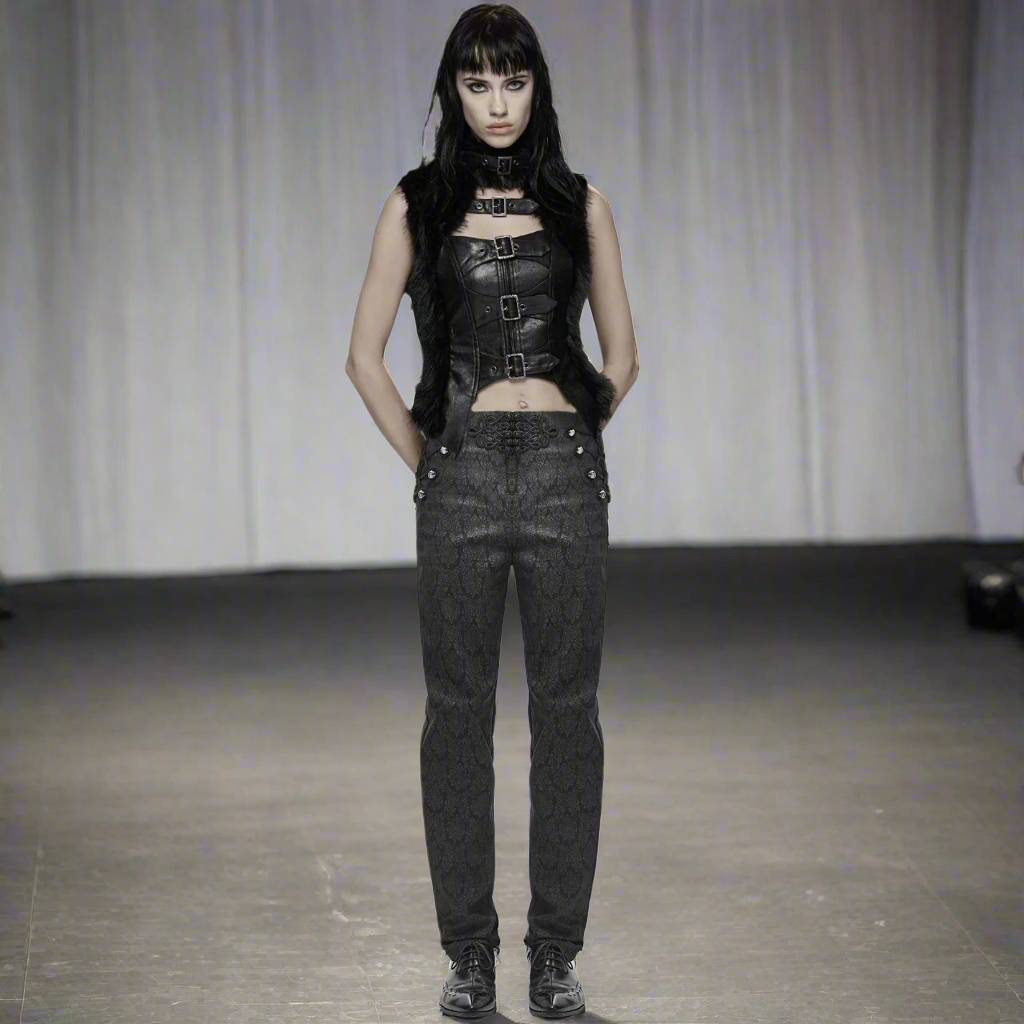 Devil Fashion Mens Gothic Steampunk Dress Pants Trousers Black Victorian Damask