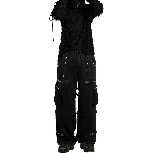 Men's Black Gothic Punk Pants With Straps Fleece Pants Alternative Wears