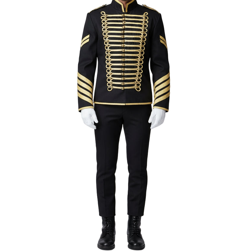 Prime Quality Handmade Men's Gothic Military Hussar Jacket Black Gold/Gold Jacket /USA