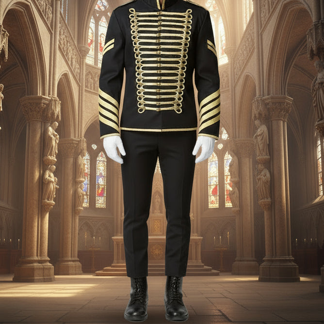 Prime Quality Handmade Men's Gothic Military Hussar Jacket Black Gold/Gold Jacket /USA