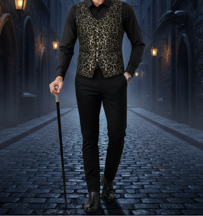 Men's Gothic Waistcoat Vest Gold Paisley Velvet Steampunk Regency/Victorian Suit Vest Steampunk