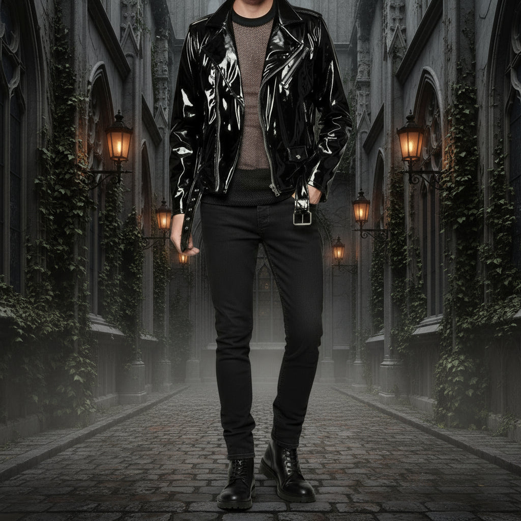 Gothic Moto Vinyl Black PVC Motorcycle Jacket Punk Fetish EMO Biker Jacket