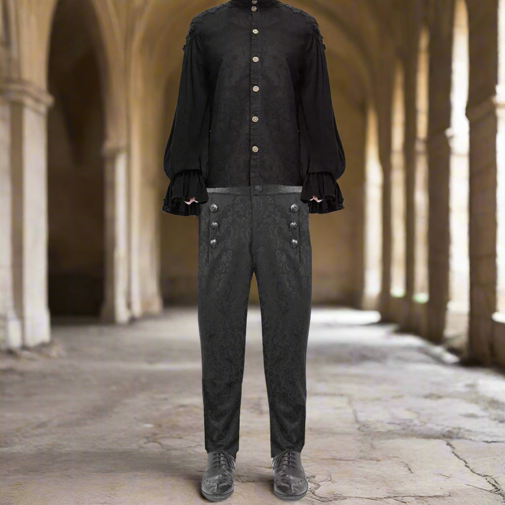 Devil Fashion Mens Gothic Aristocrat Jacquard High Waist Dress Pants
