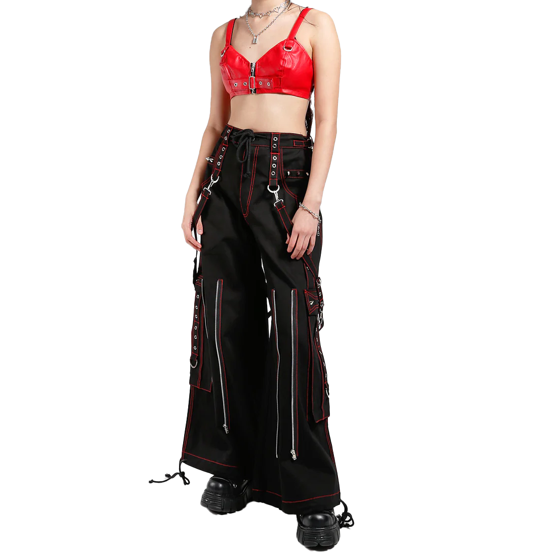 Gothic Mens Black Bondage Red Back Skull Punk Rock Pants
