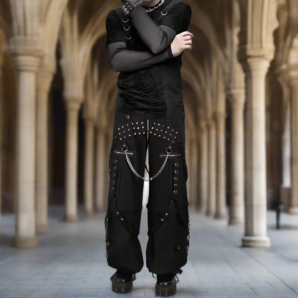 Mens Gothic Pant Bondage Cyber Pant Chain Techno Rock Punk Shorts USA