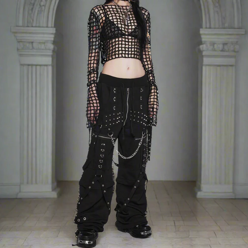 Mens Gothic Pant Bondage Cyber Pant Chain Techno Rock Punk Shorts USA