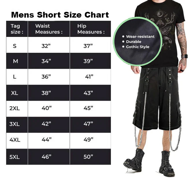 Gothic Mens Gothic Cool Cyber Bondage Baggy Shorts