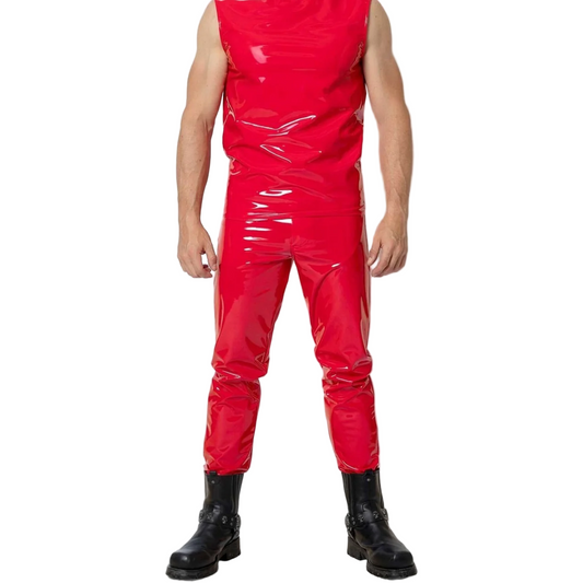 GOTHIC MEN RED BONE FIT PVC VINYL GLOSS FETISH ROCKER SKINNY JEANS PANTS