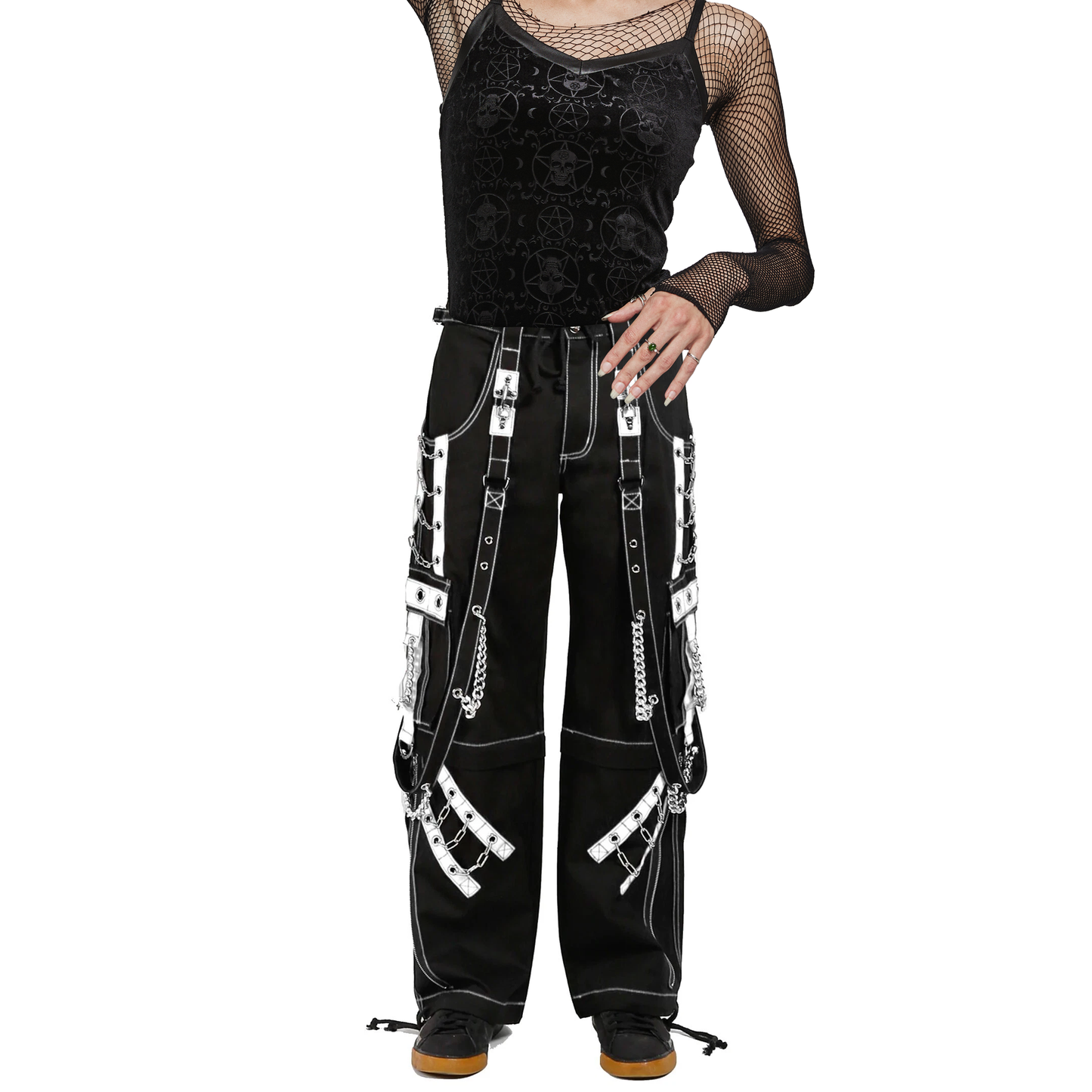 Mens Goth Punk Black White Bondage Pant Chain Techno Rock Punk Shorts Usa