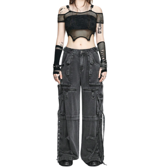 GOTHIC X-STRAP PANT BLACK DENIM