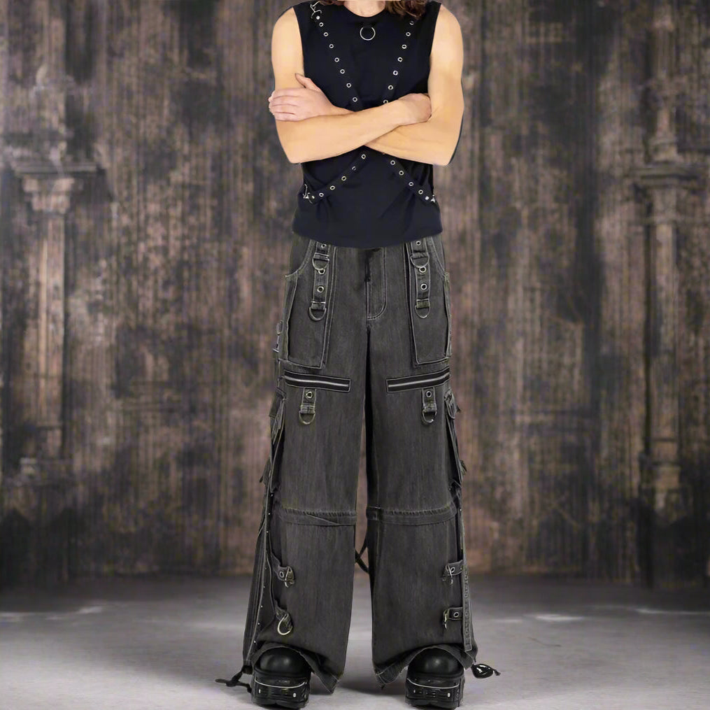 GOTHIC X-STRAP PANT BLACK DENIM