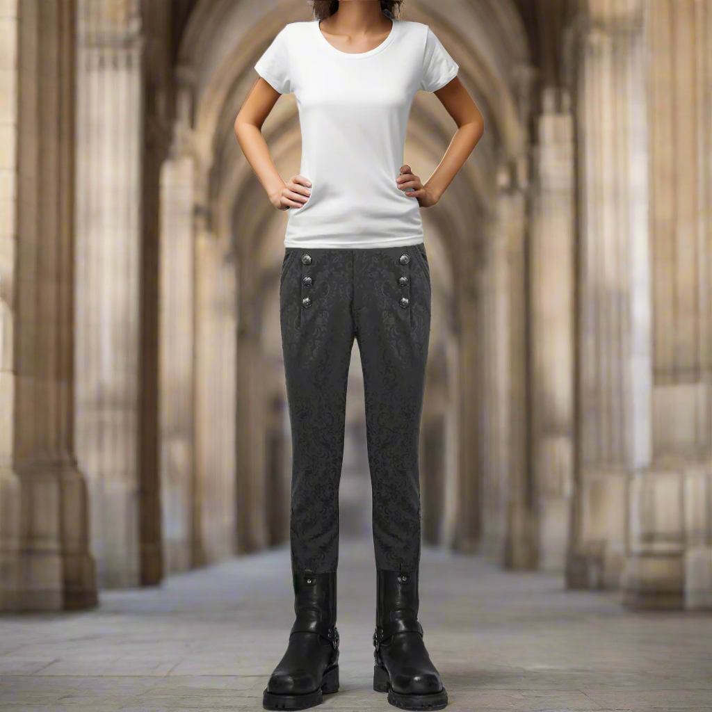 Devil Fashion Mens Gothic Aristocrat Jacquard High Waist Dress Pants