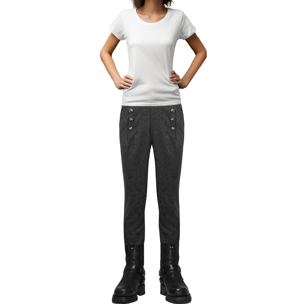 Devil Fashion Mens Gothic Aristocrat Jacquard High Waist Dress Pants