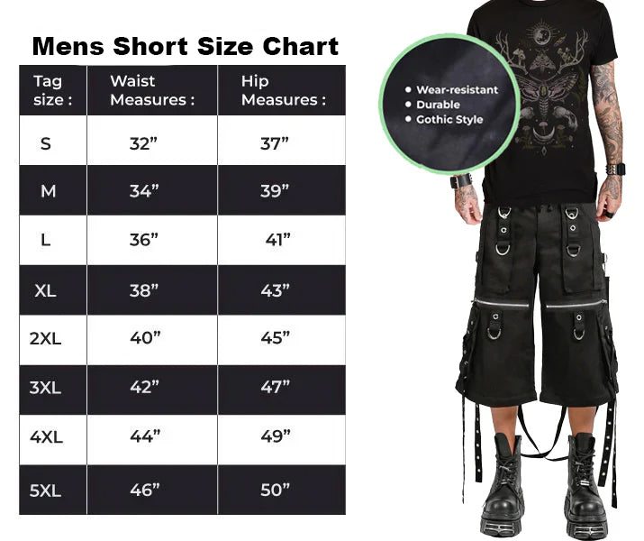 Gothic Mens Black Gothic X Strap Zip Off Punk Rave Shorts