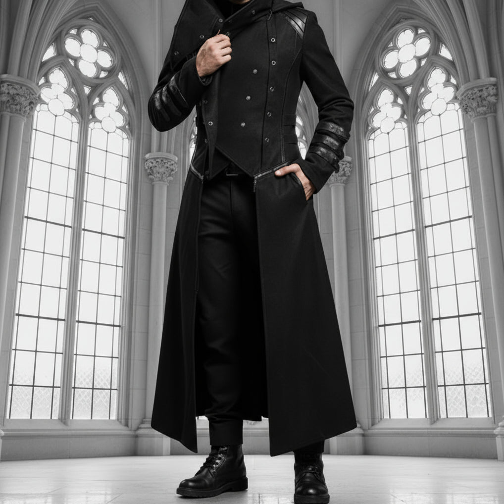 Scorpion Men's Black Punisher Hooded Trench Coat Long Jacket Black Gothic Steampunk