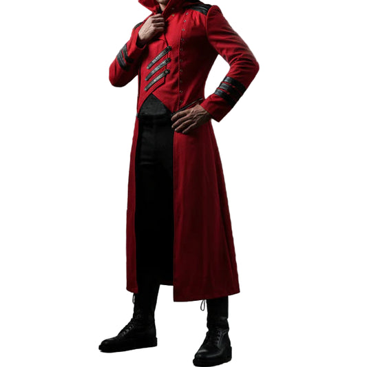 Scorpion Men's Punisher Hooded Trench Coat Long Jacket Red Black Gothic Steampunk